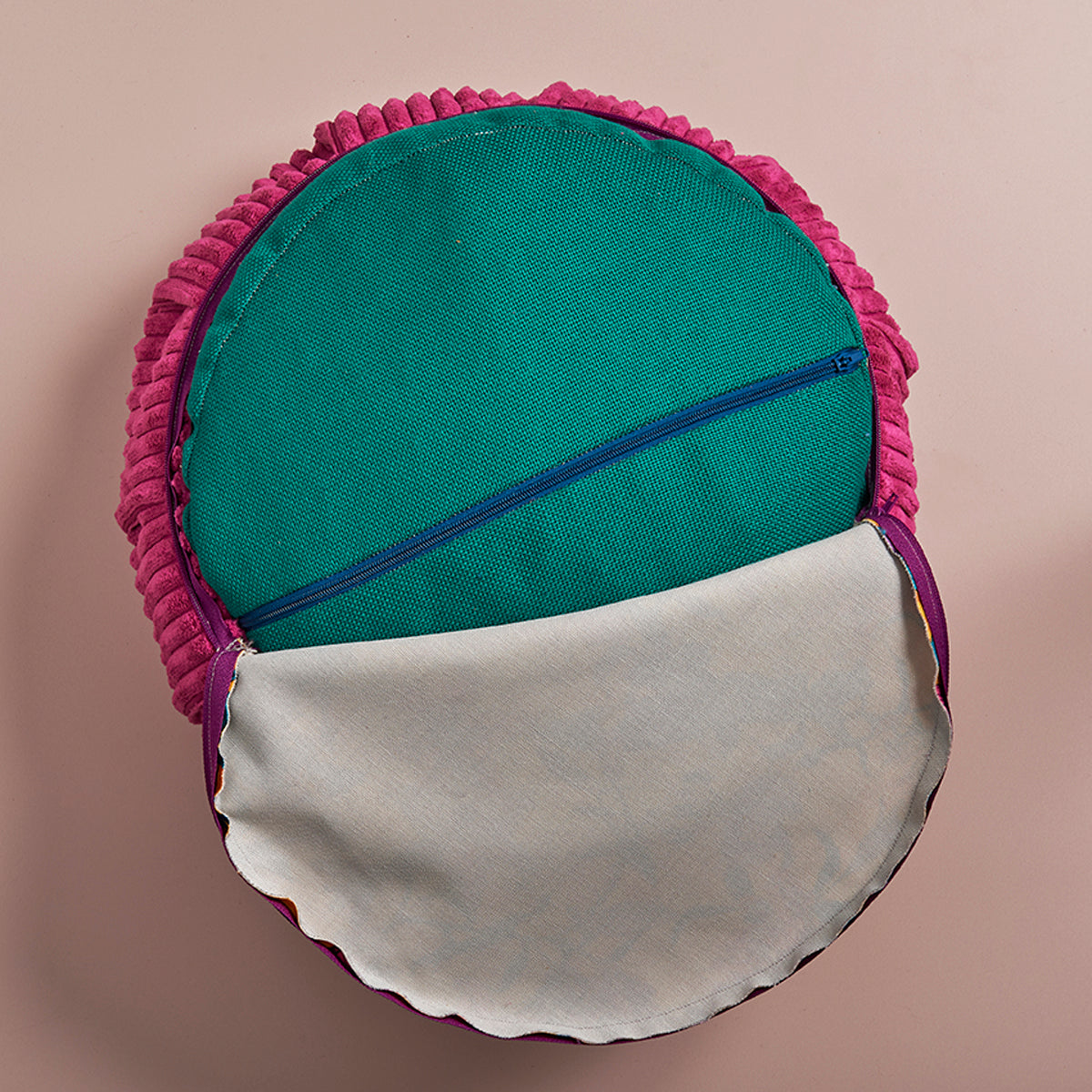 Coussin de méditation india fond multicouleurs et contour turquoise housse intérieur