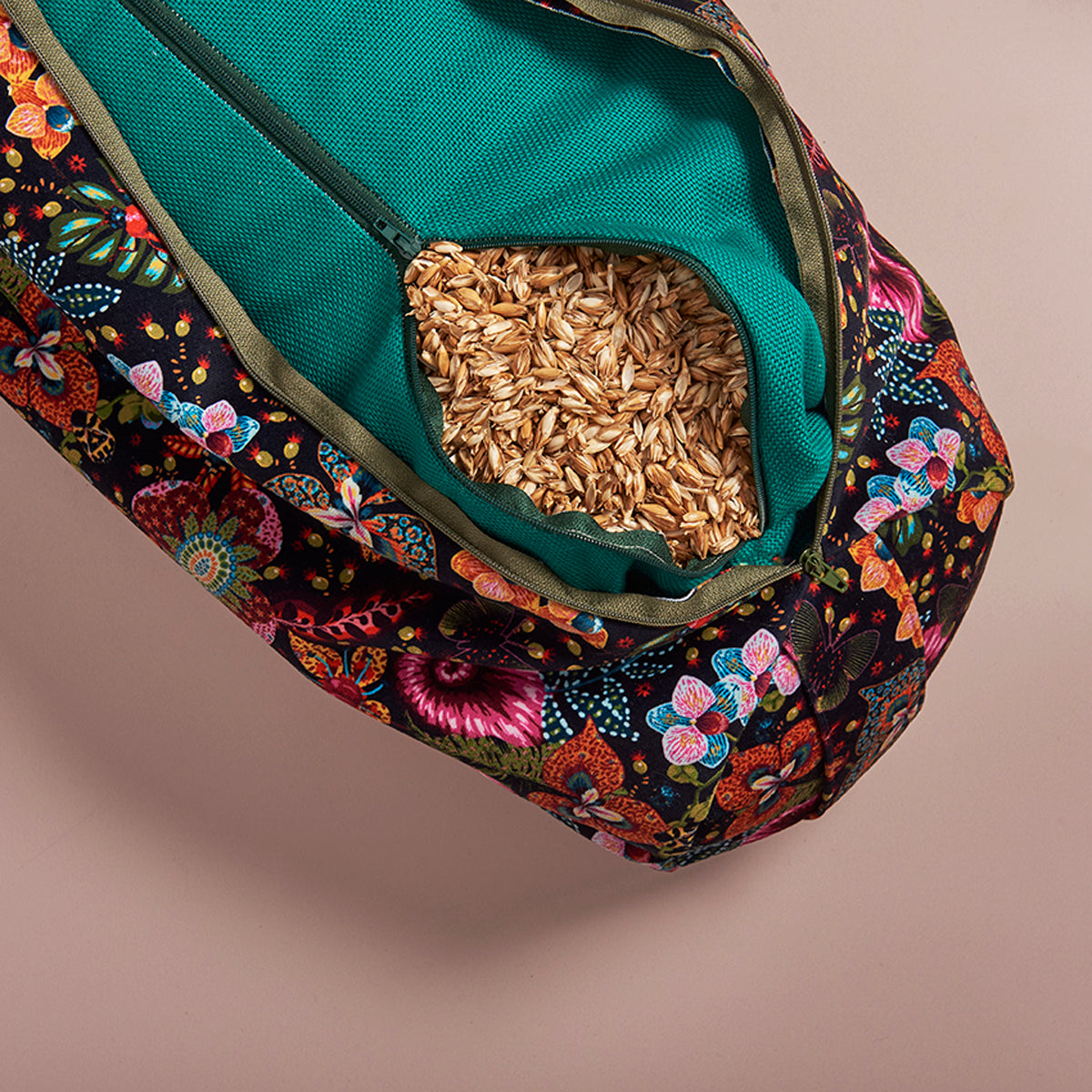 Traversin de yoga bolster amazonie fond noir avec des insectes et des fleurs multicouleurs,Rembourrage balles d'épeautre 