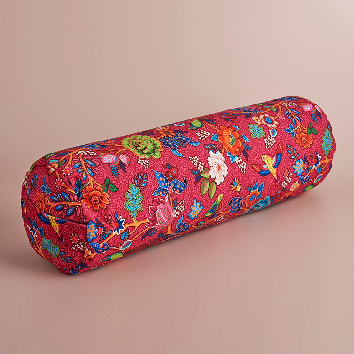 Traversin de yoga bolster bali rose avec des oiseaux et des fleurs multicouleurs 