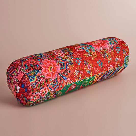 Traversin de yoga bolster india fond très colorés avec des arabesques et des fleurs multicouleurs 