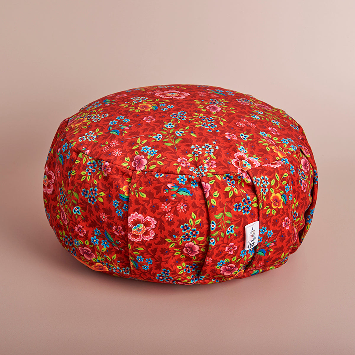 Coussin de méditation zafu rouge fleurs