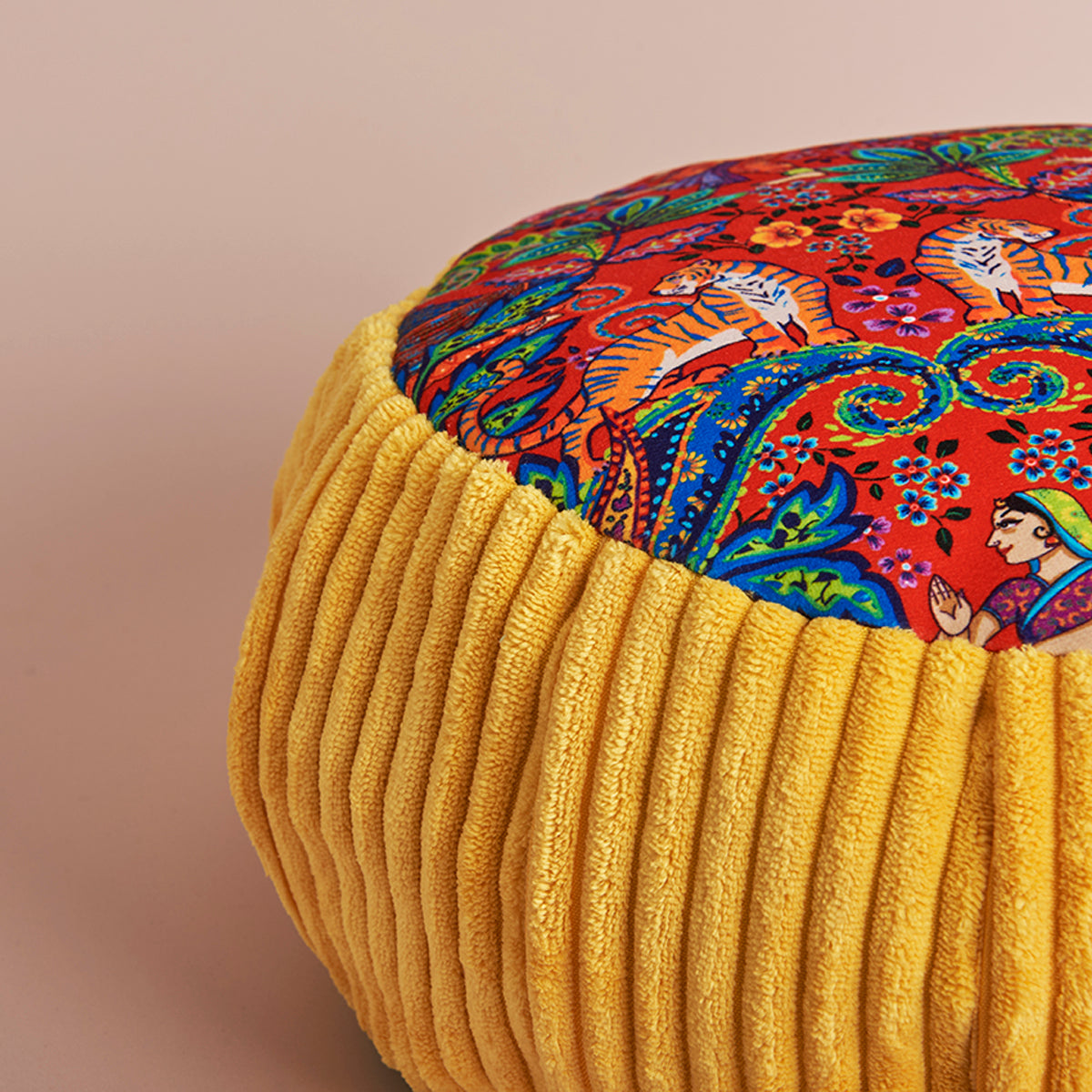 Zafu velours bengale                     rouge et jaune